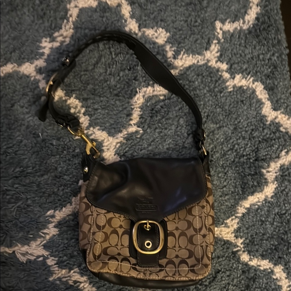 Coach Black and Brown Crossbody Bag with Signature Design